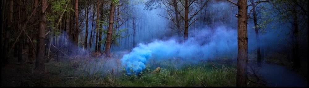 Blauwe Enola Gaye rookwolk in het bos